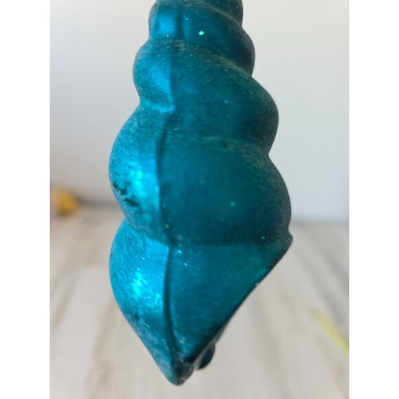 Vintage radko blue sea swirl seashell shell ornament glass glitter tropical Hawa - Picture 4 of 8